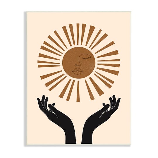 Stupell Industries Hands Holding Desert Sun with Face Linework Wall Plaque